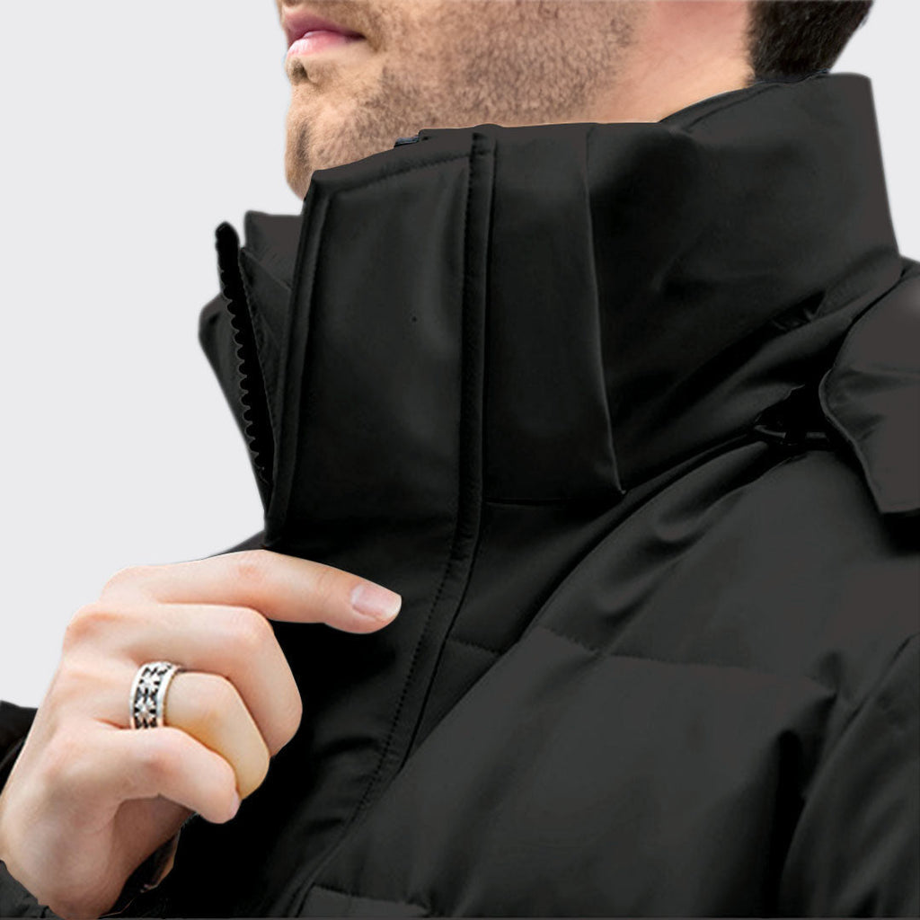 Black Large Winter Hooded Overcoat Long Jacket Stylish Lightweight Quilted Warm Puffer Coat