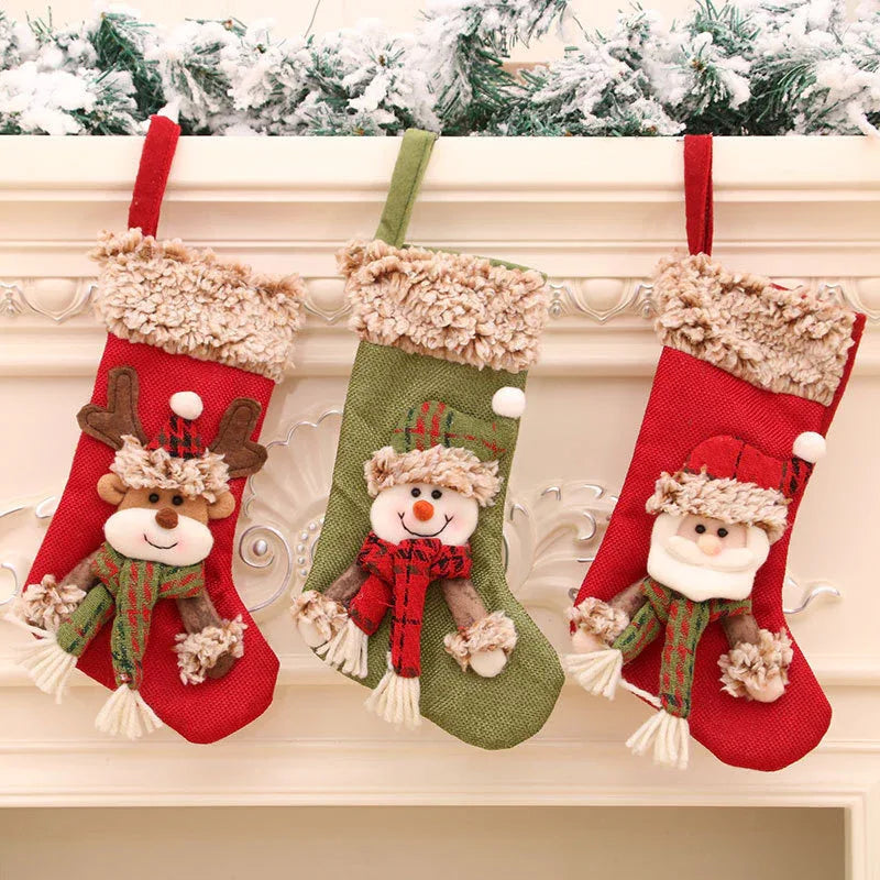 Three-Dimensional Linen Plush Christmas Socks Hanging Decorations