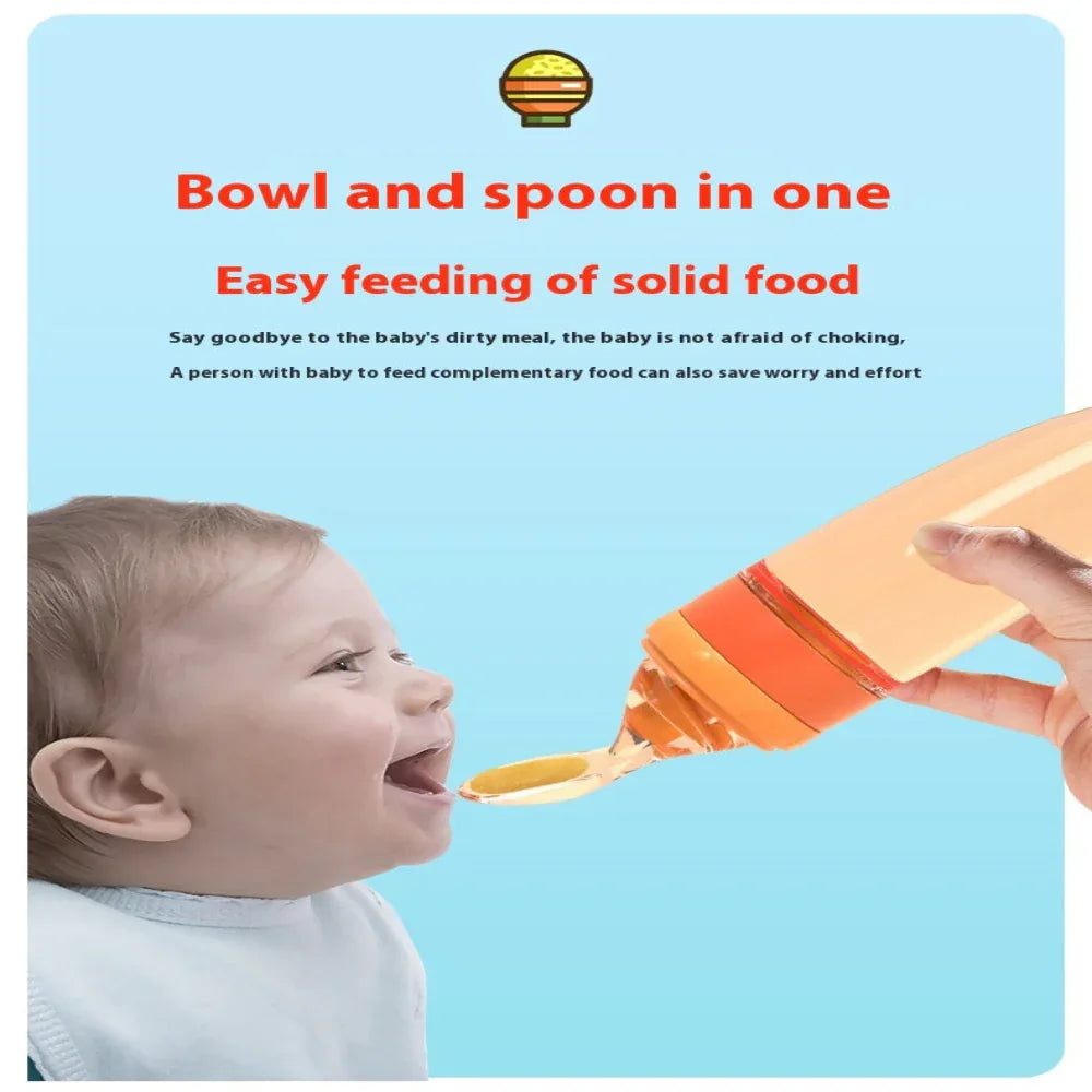 Silicone 90ml Capacity Milk Feeding Bottles With Spoon For Babies Aged 6 Months And Above