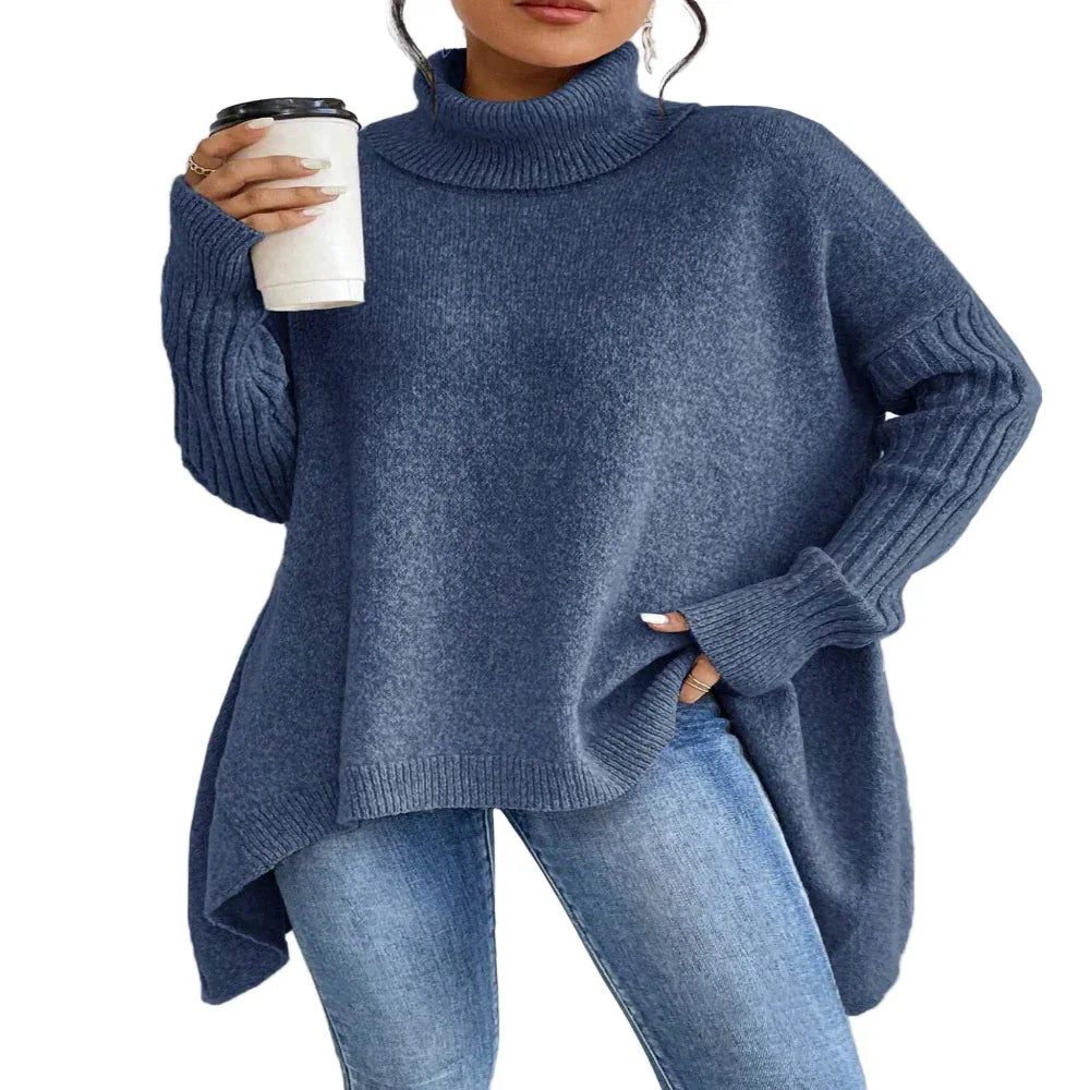 Irregular Turtleneck Sweater Winter Loose Long Sleeve Knitted Tops Leisure Warm Pullover Sweater Women's Clothing