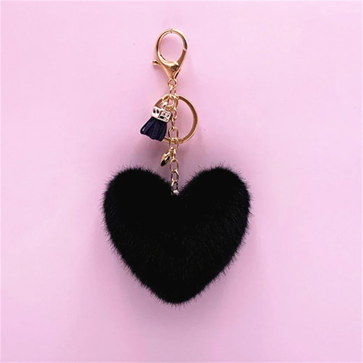 Fluffy Heart Tassel Key Charm