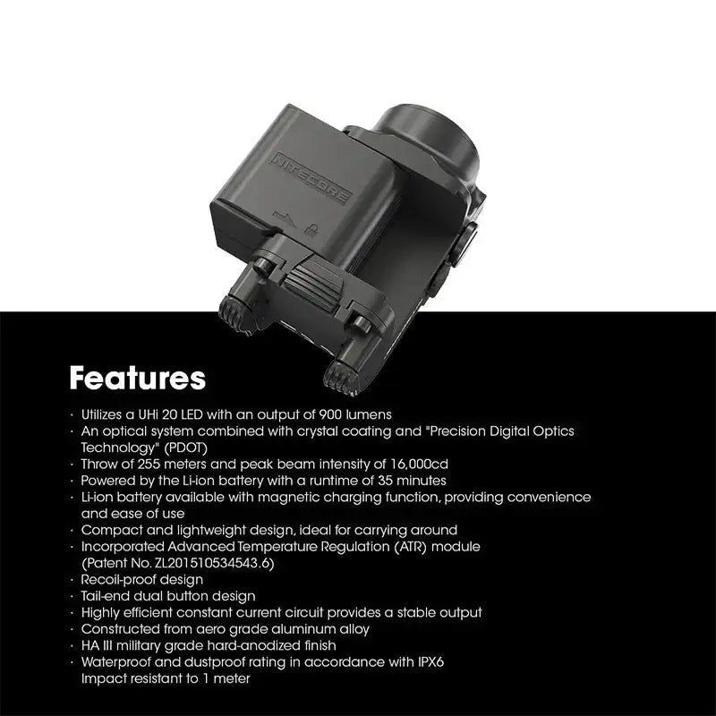 Nitecore NPL25 Ficklampa för Picatinny Vapenfäste – 900 lm