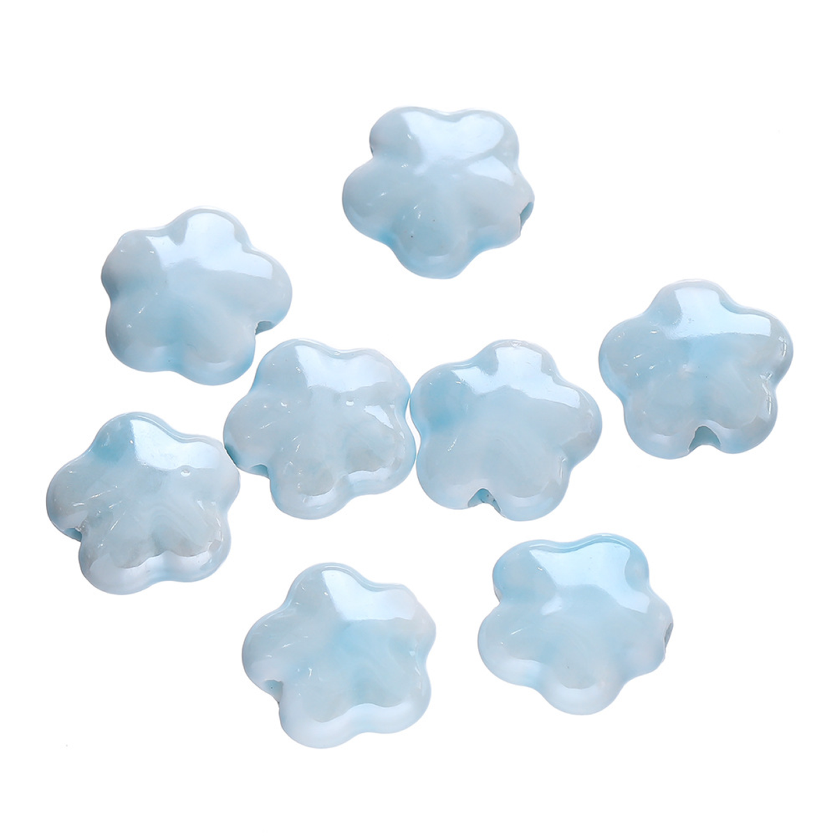 Five-Petal Ceramic Flower Beads, 10-Pack