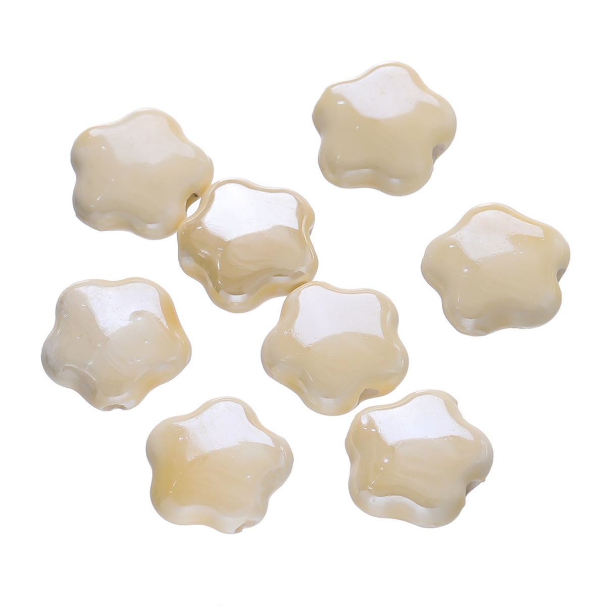 Five-Petal Ceramic Flower Beads, 10-Pack
