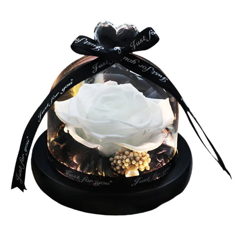 Romantic Flowers Home Decor Rose With LED Glass Valentine's Day Couples Gift