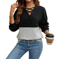 Women's Color Cross V-Neck Women's Loose Casual Pullover Shirt Top
