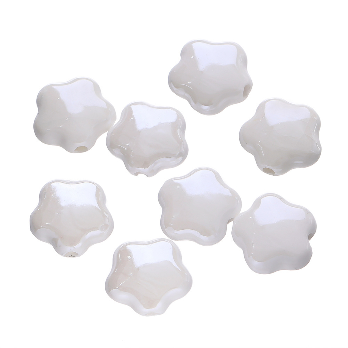 Five-Petal Ceramic Flower Beads, 10-Pack