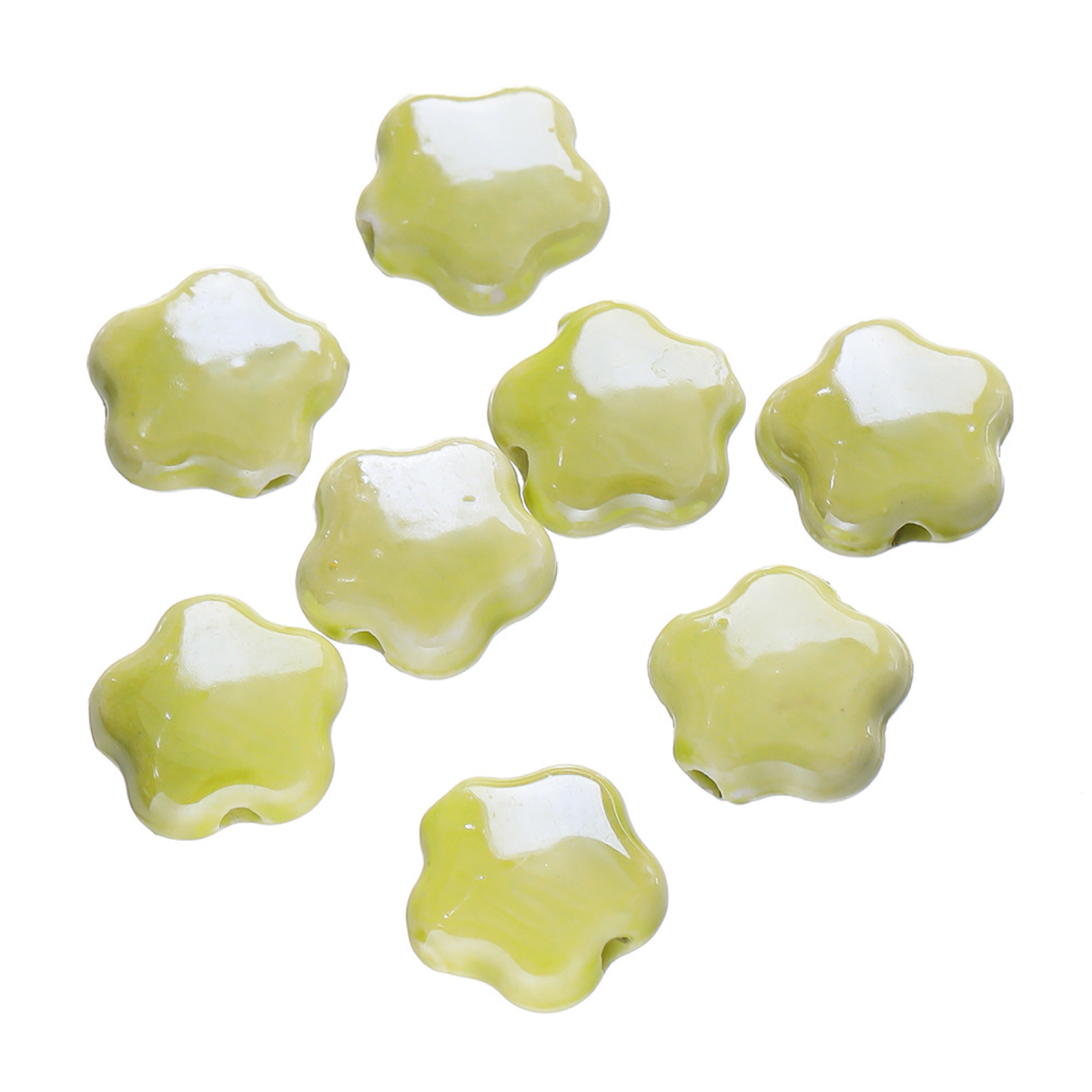 Five-Petal Ceramic Flower Beads, 10-Pack
