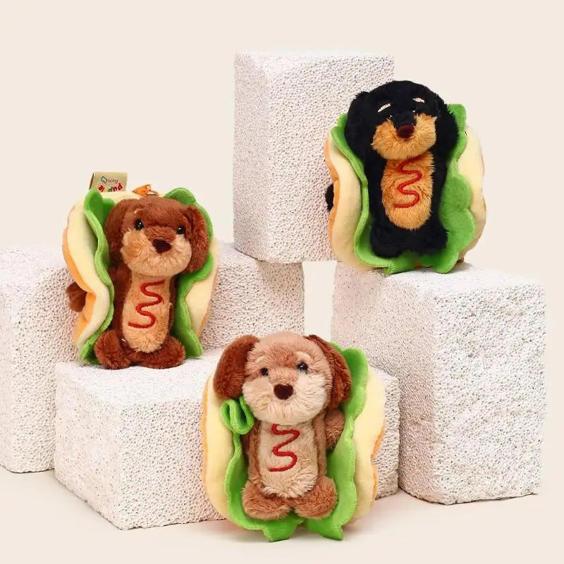 Dachshund Hot Dog Plush Keychain
