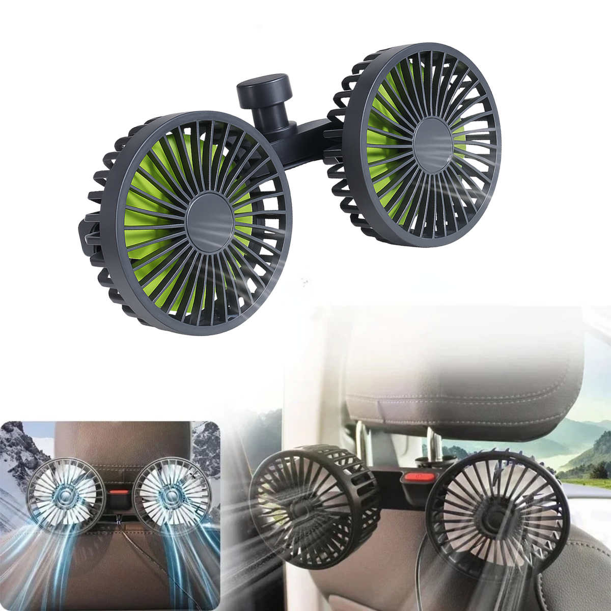 Dual-Head Fan for Car Seats