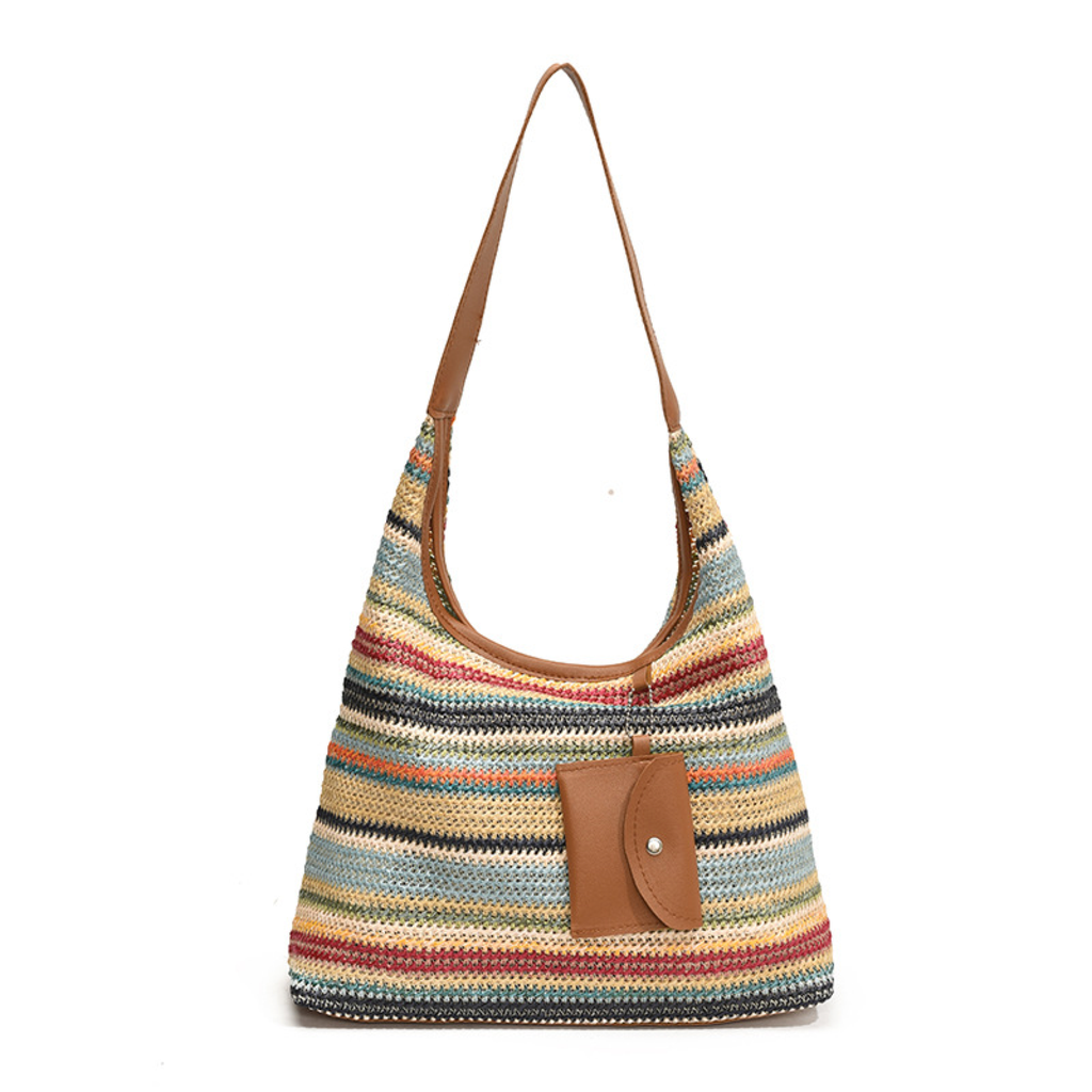 Striped Crochet Hobo Shoulder Bag
