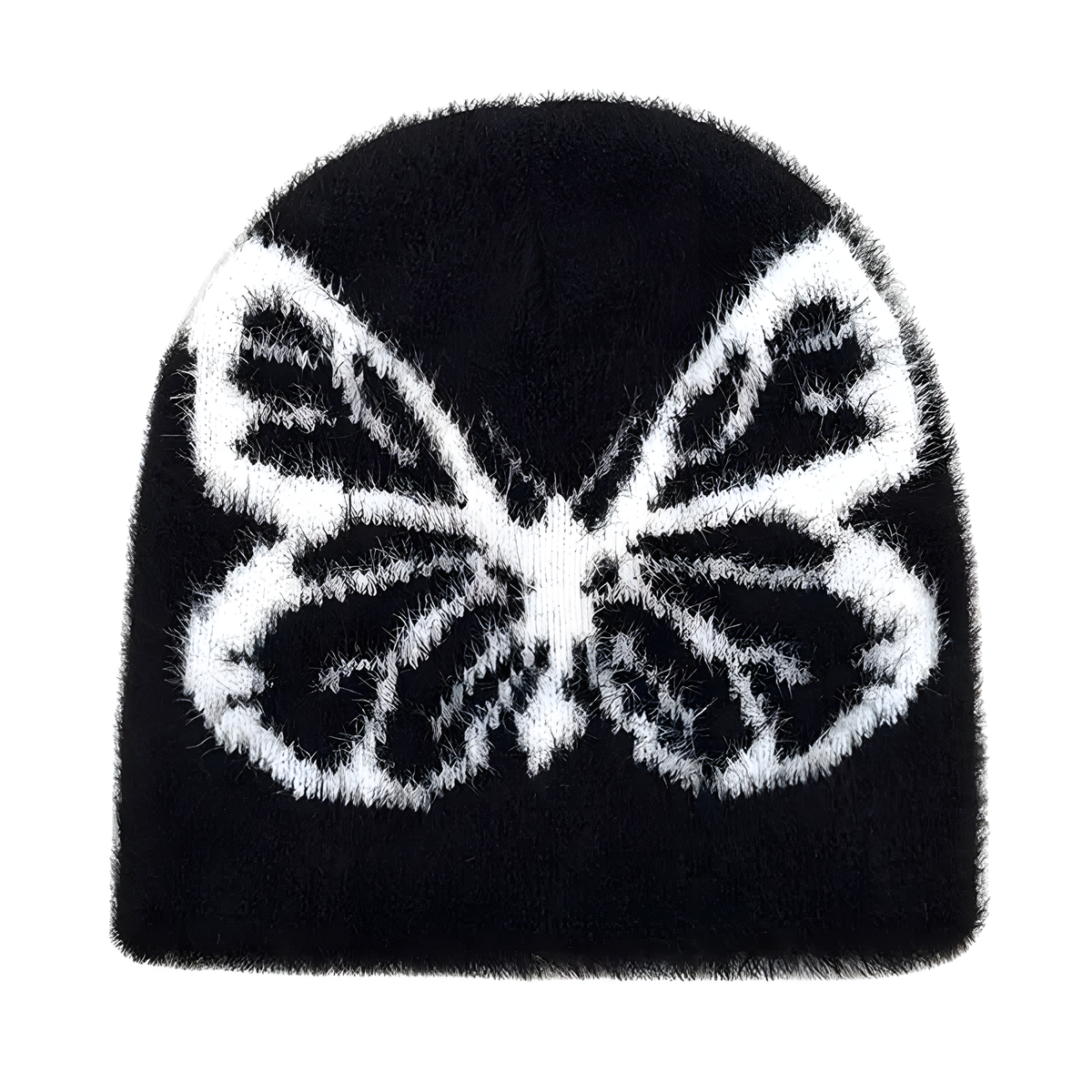 Fuzzy Butterfly Knit Beanie