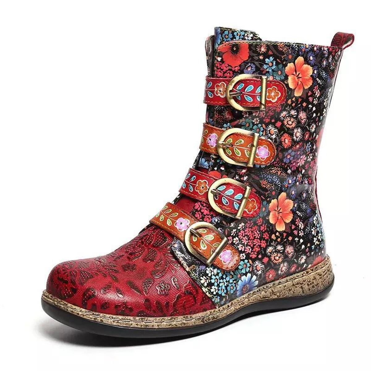 Embroidered Mid-Calf Boots