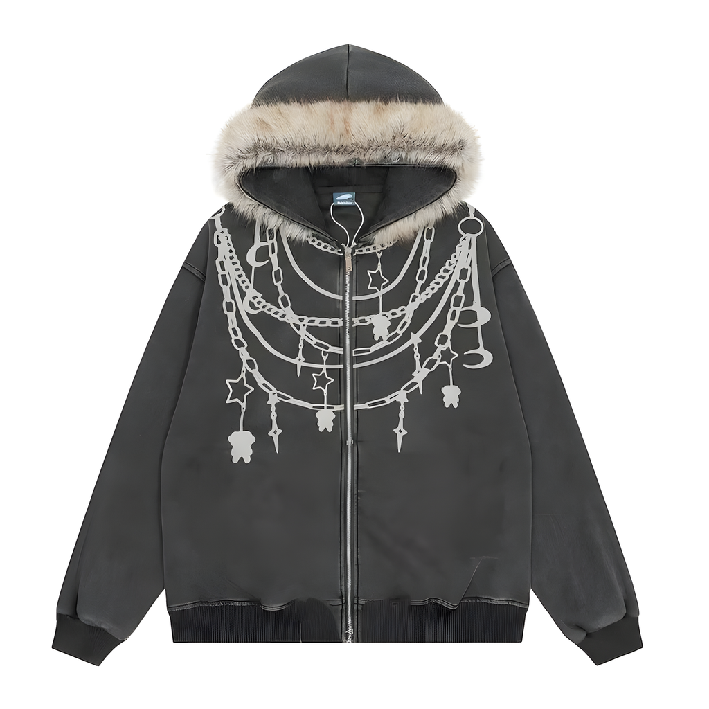 Plush-Collar Hooded Jacket