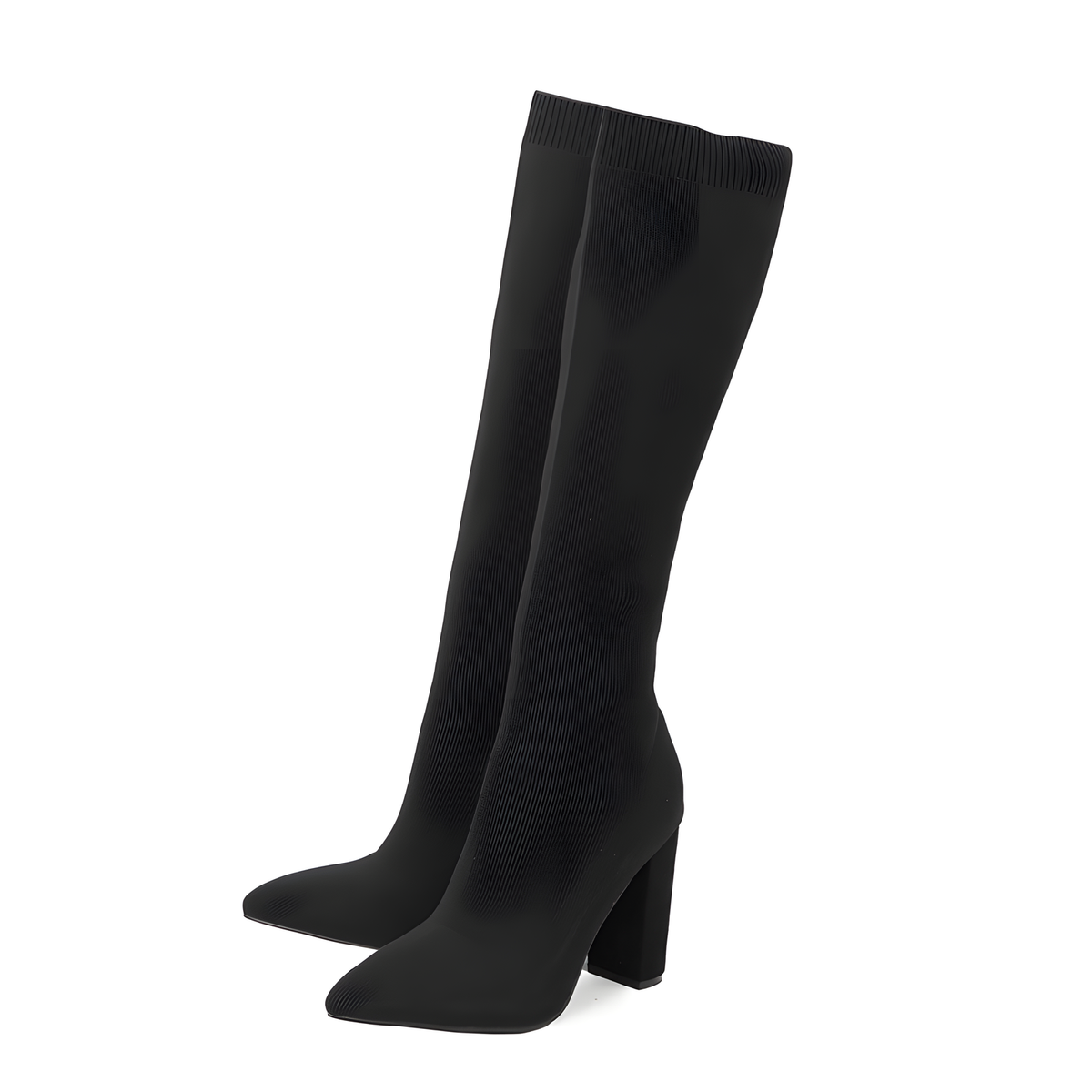Stretch-Knit Block-Heel Boots