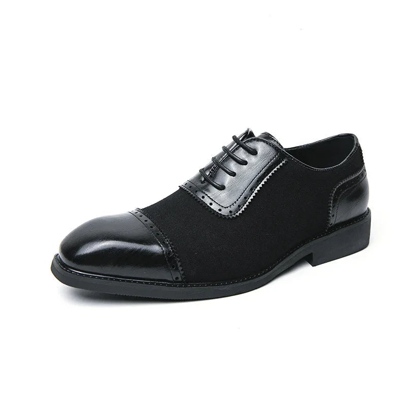 Men's Thick-Soled Round Toe Lace-Up Formal Business Leather Shoes