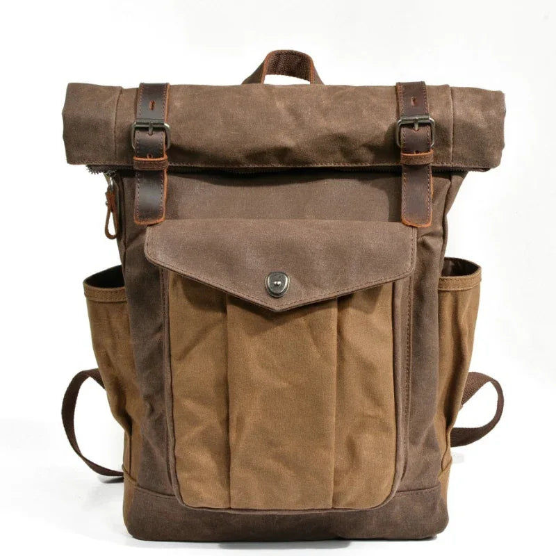 Oil wax Canvas Mountaineering Hiking Camping Bag School Unisex Backpack