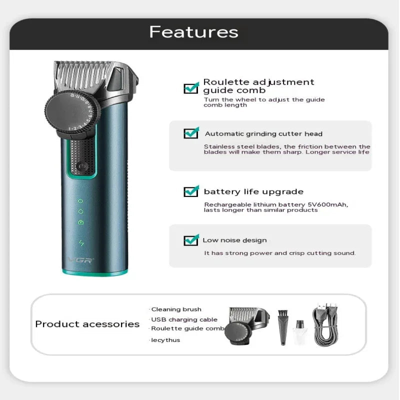 Men's Rechargeable Hair Clipper IPX5 Waterproof Electric Hair Beard Trimmer Shaver