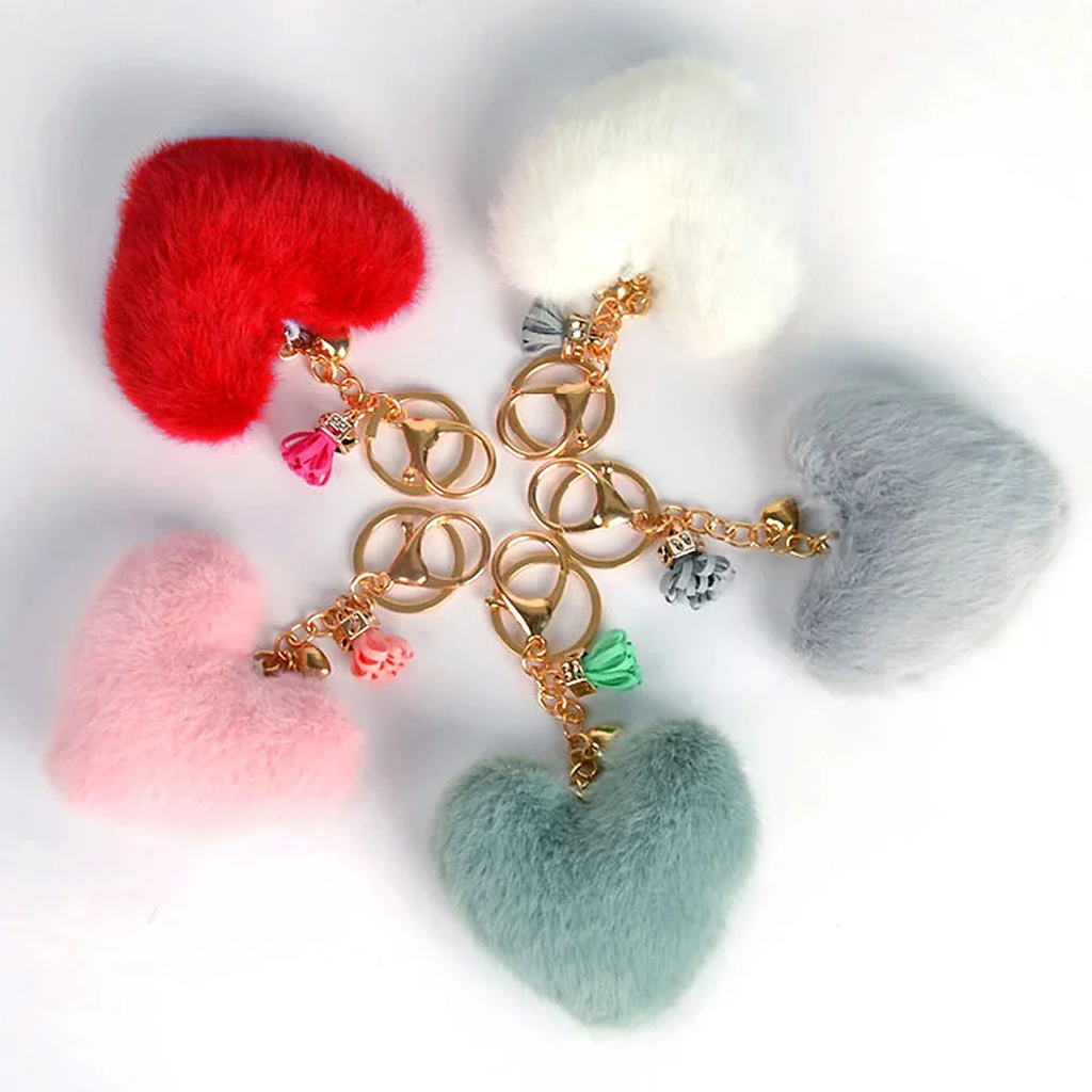 Fluffy Heart Tassel Key Charm