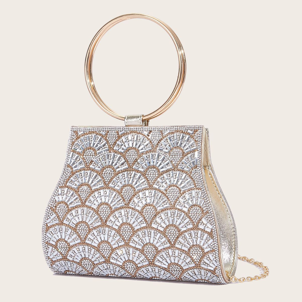 Rhinestone Ring-Handle Evening Bag