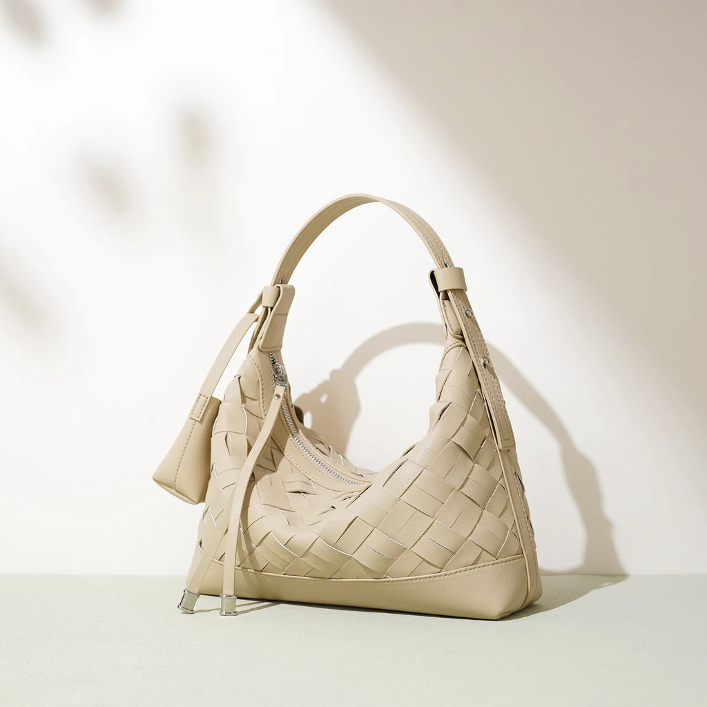 Woven Leather Hobo Shoulder Bag