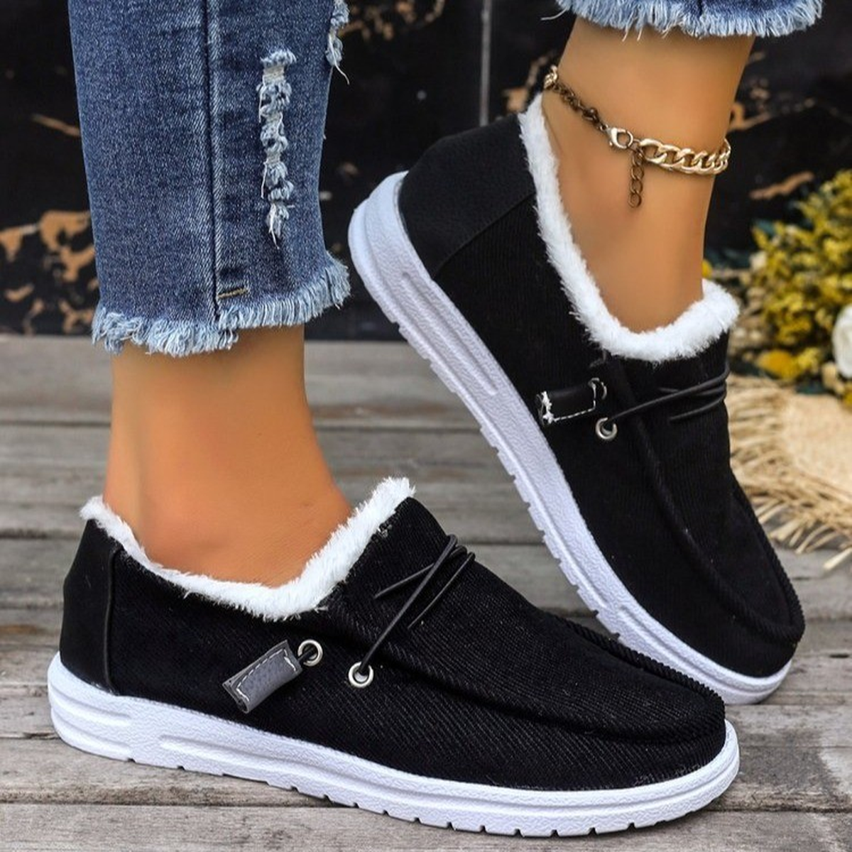 Fleece-Lined Canvas Slip-On Shoes