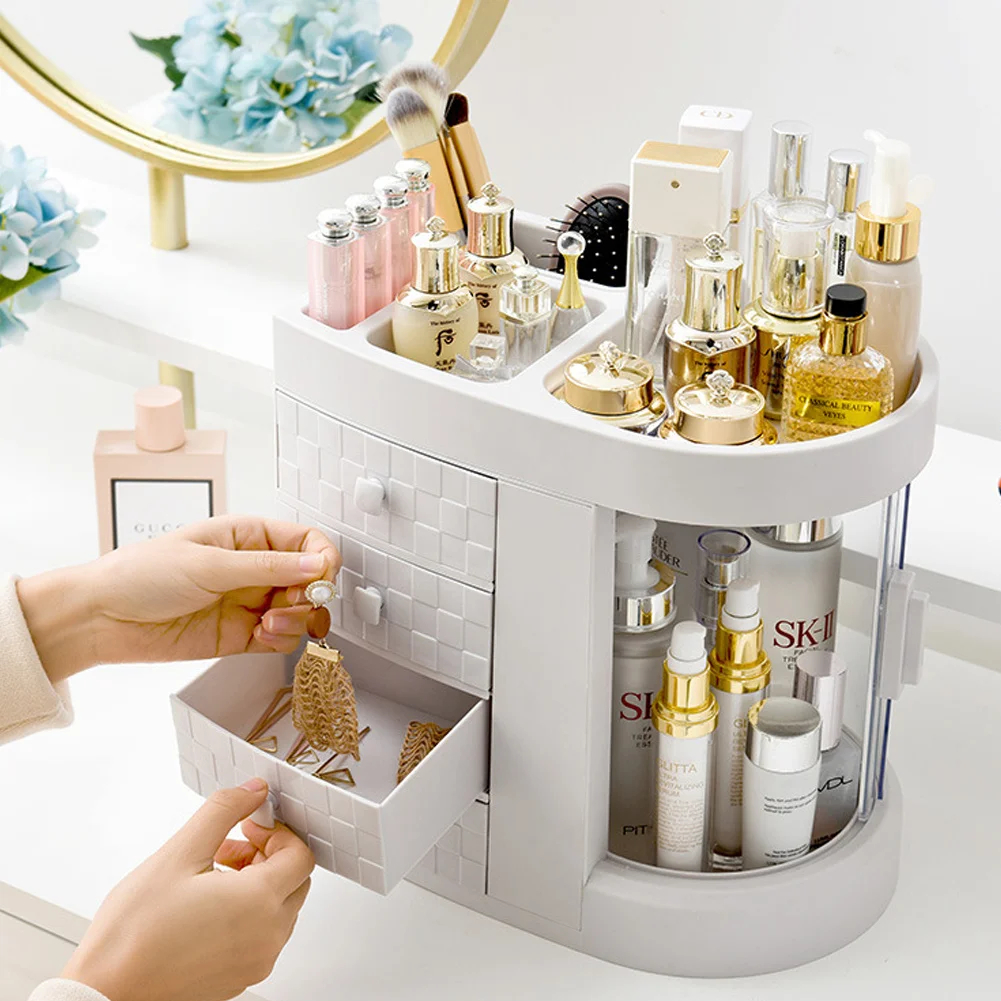 Rotating Makeup Organizer With Drawers
