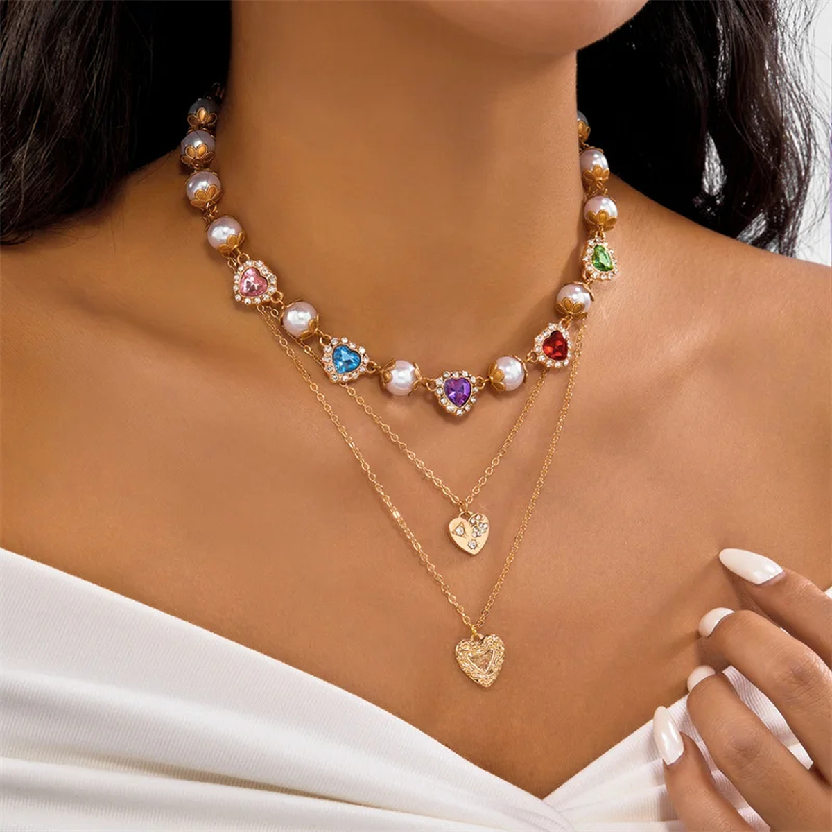 Colorful Heart Pearl Necklace