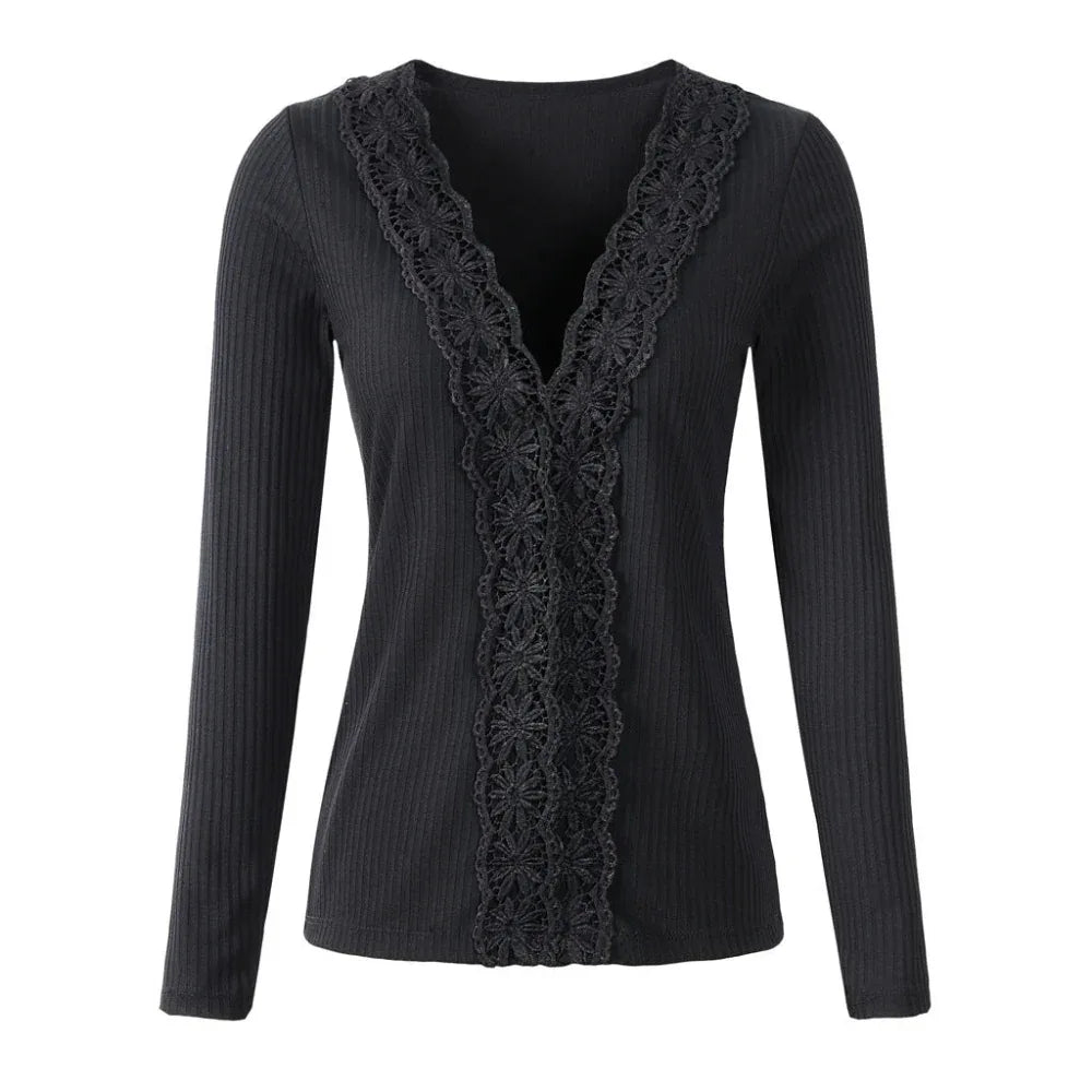 Lace Long Sleeve Sweater Bottoming Shirt Women's Slim Stretch Top