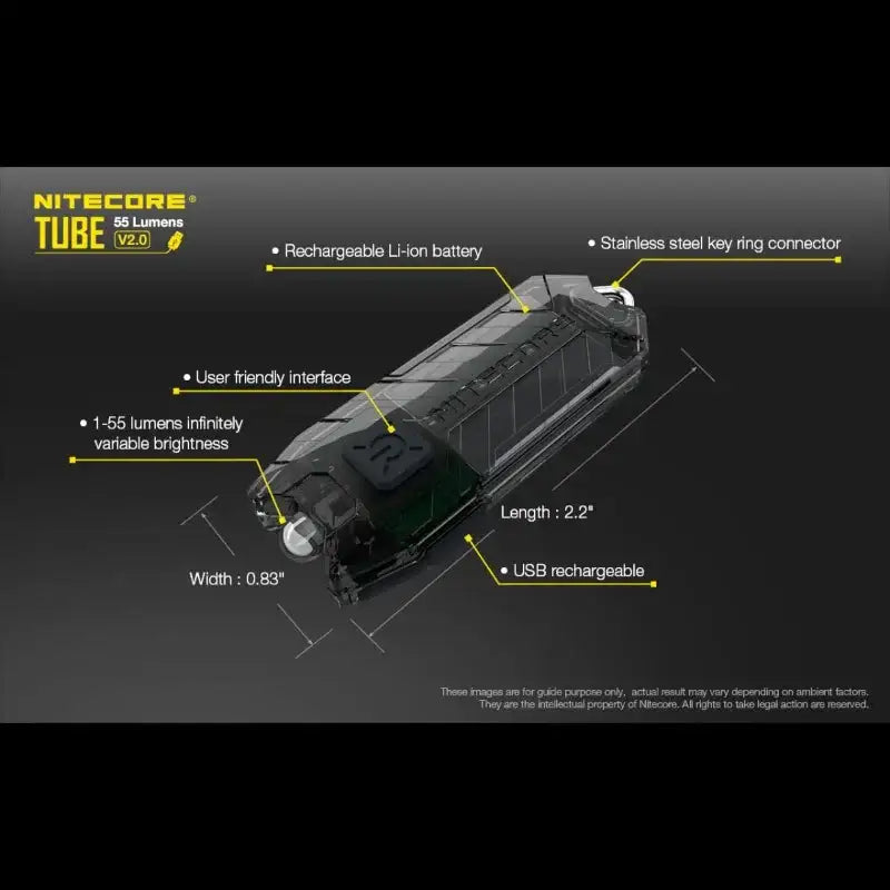 Nitecore TUBE V2.0 Nyckelringslampa - Svart - 55lm