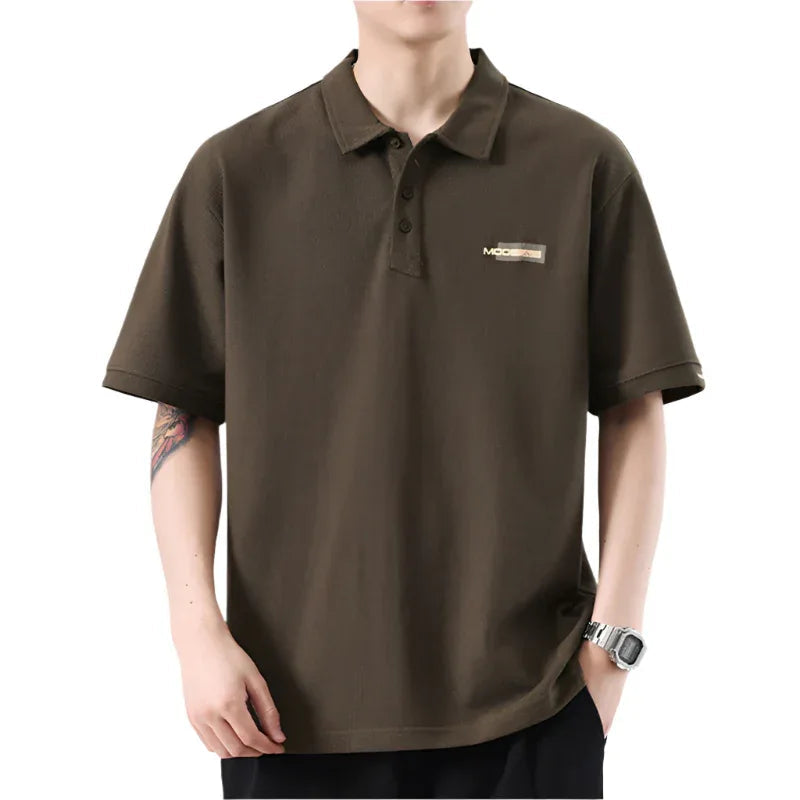 Retro Texture Embroidered Polo Shirt For Men