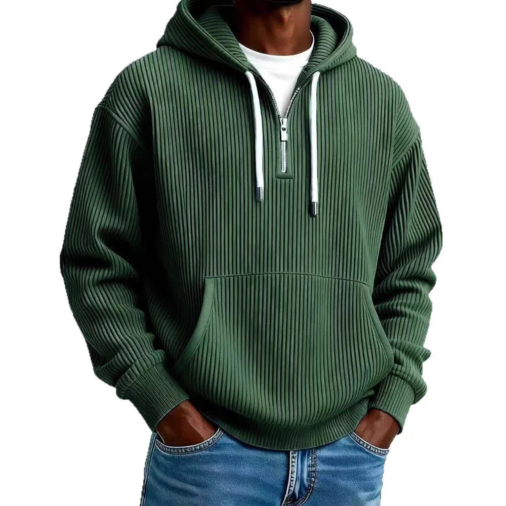 Men's Solid-Colored Corduroy Long-Sleeve Hoodie For Sports And Casual Wear