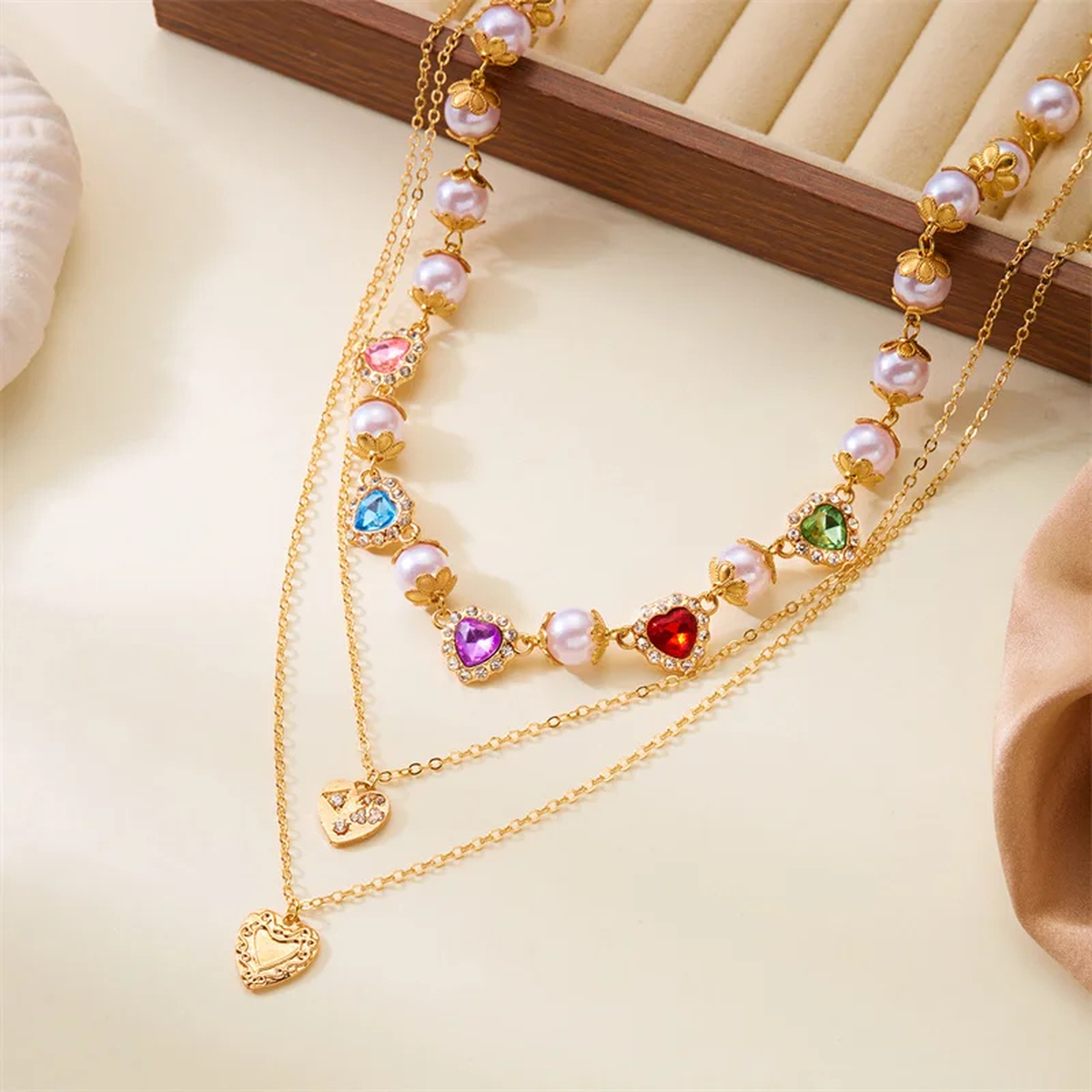 Colorful Heart Pearl Necklace