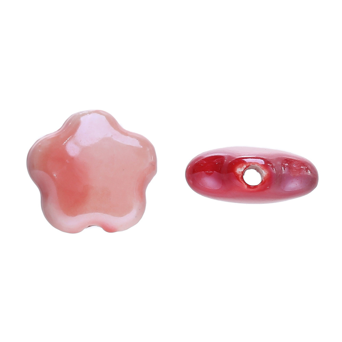 Five-Petal Ceramic Flower Beads, 10-Pack