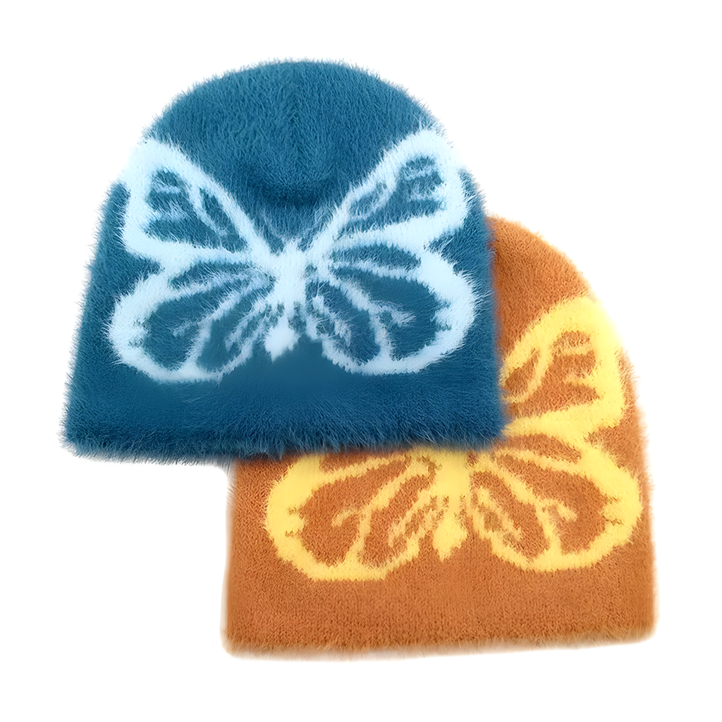 Fuzzy Butterfly Knit Beanie