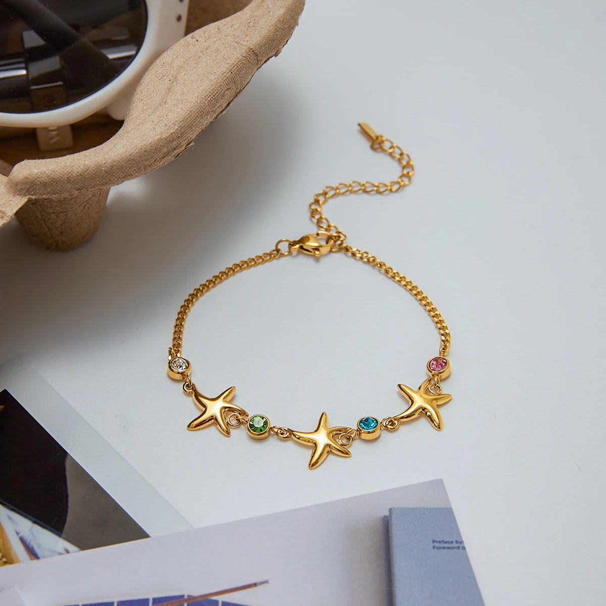 Color-Accent Starfish Chain Bracelet