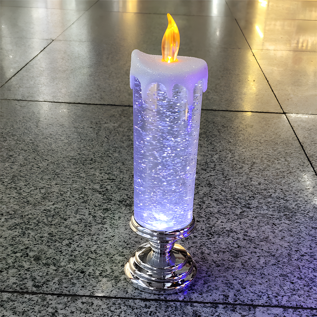 LED Glitter Candle with Pedestal Base