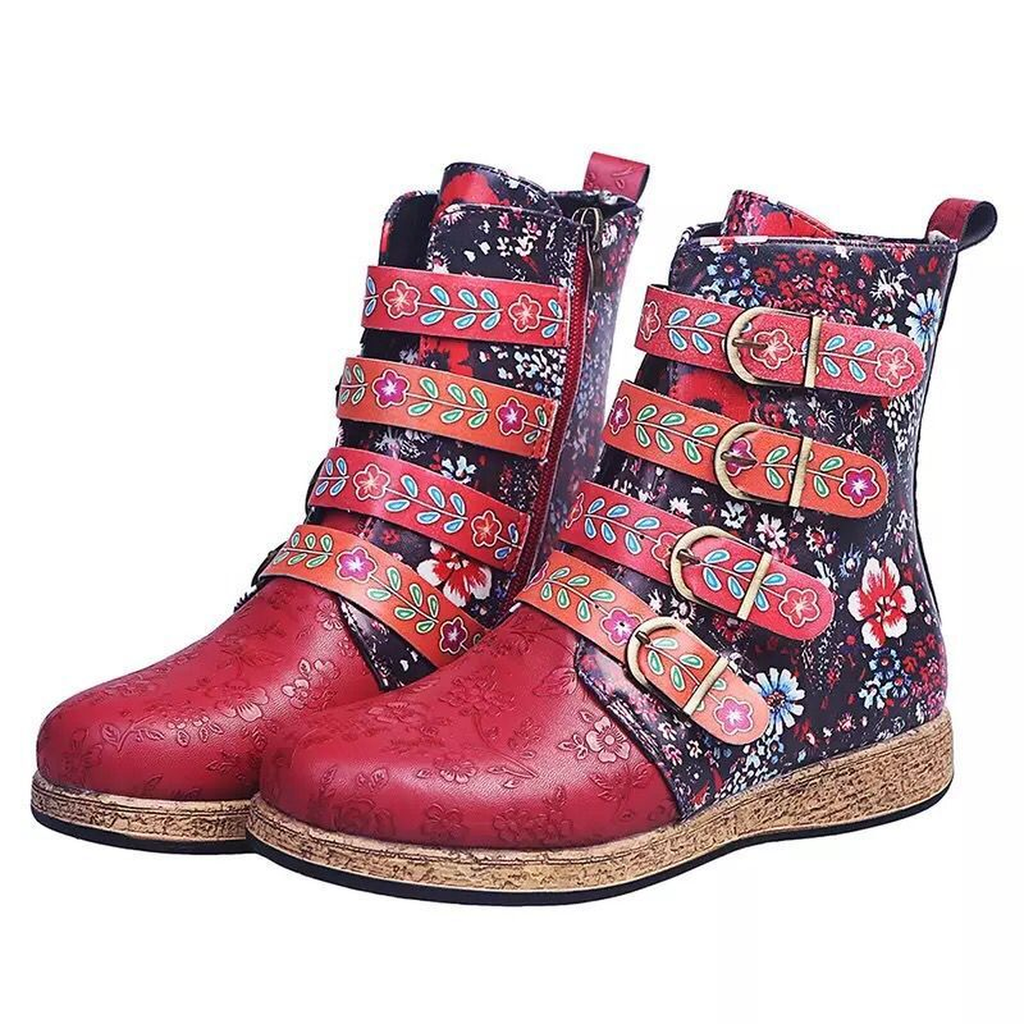 Embroidered Mid-Calf Boots