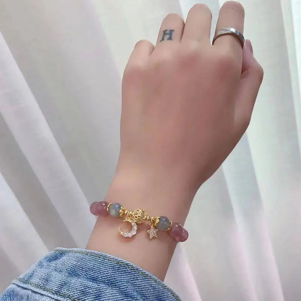 Moon-and-Star Beaded Charm Bracelet