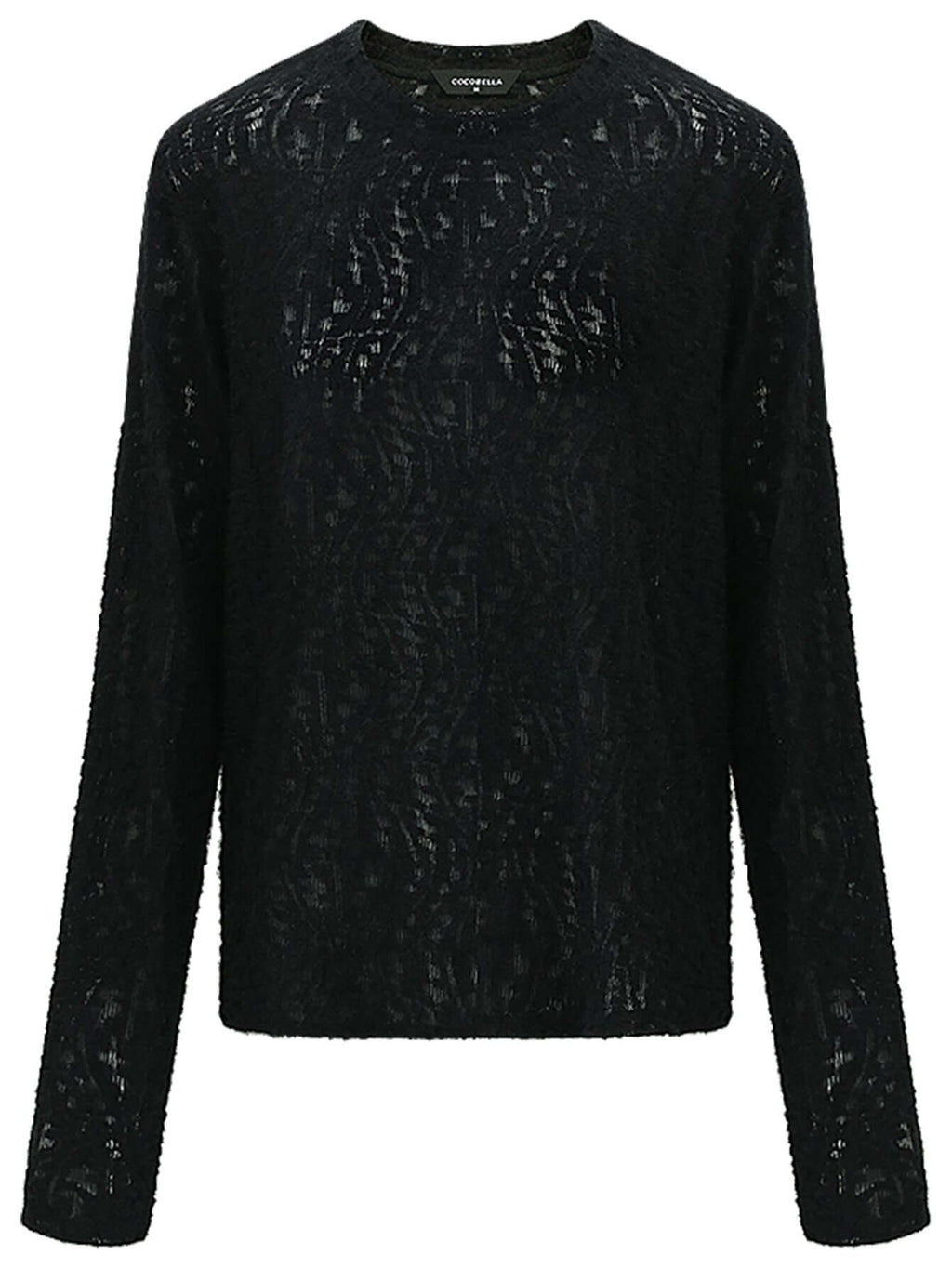 3D Hollow-out Jacquard Black Knit Top-3