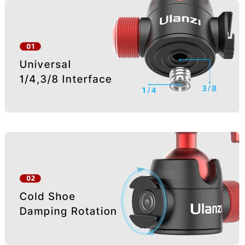 Ulanzi U-70 Kulledsfäste Vlog med tillbehörshållare 360 grader - Aluminium