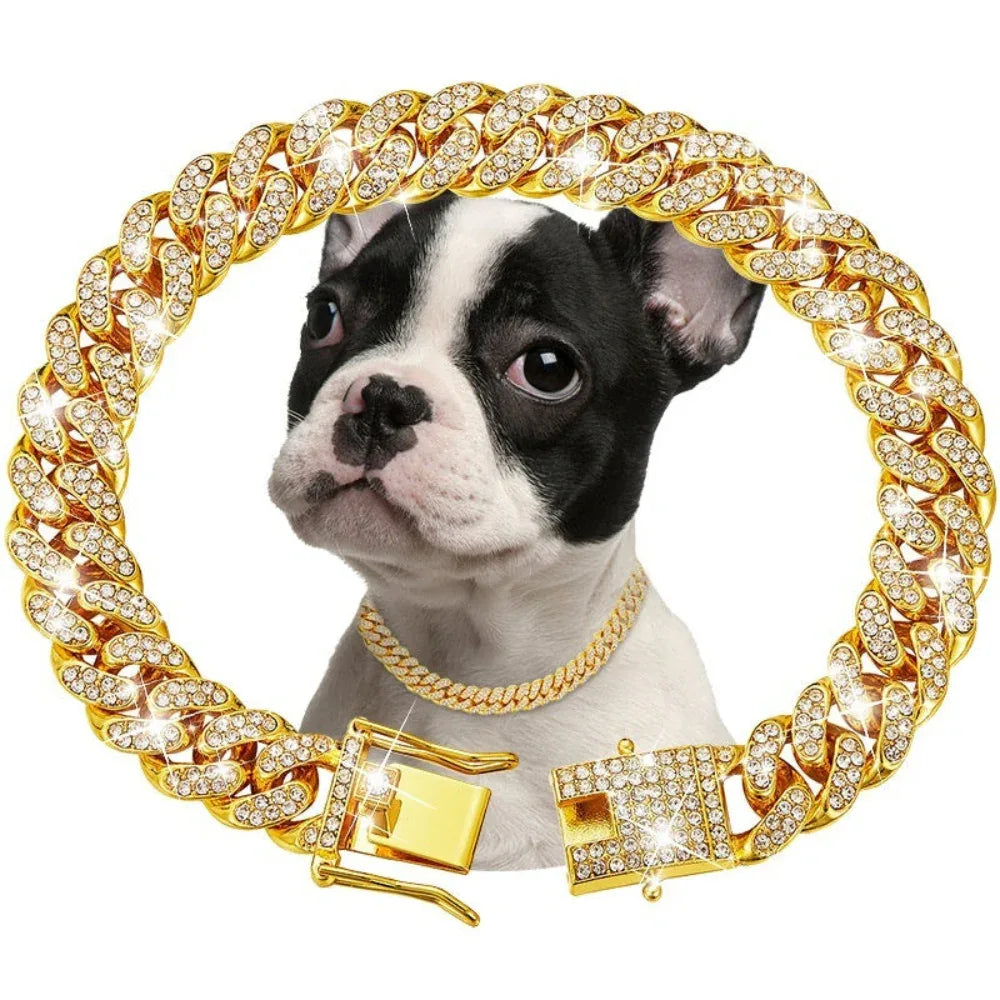 Pet Diamond Collar Cuban Link Chain Small Medium Large Dogs And Cats Necklace