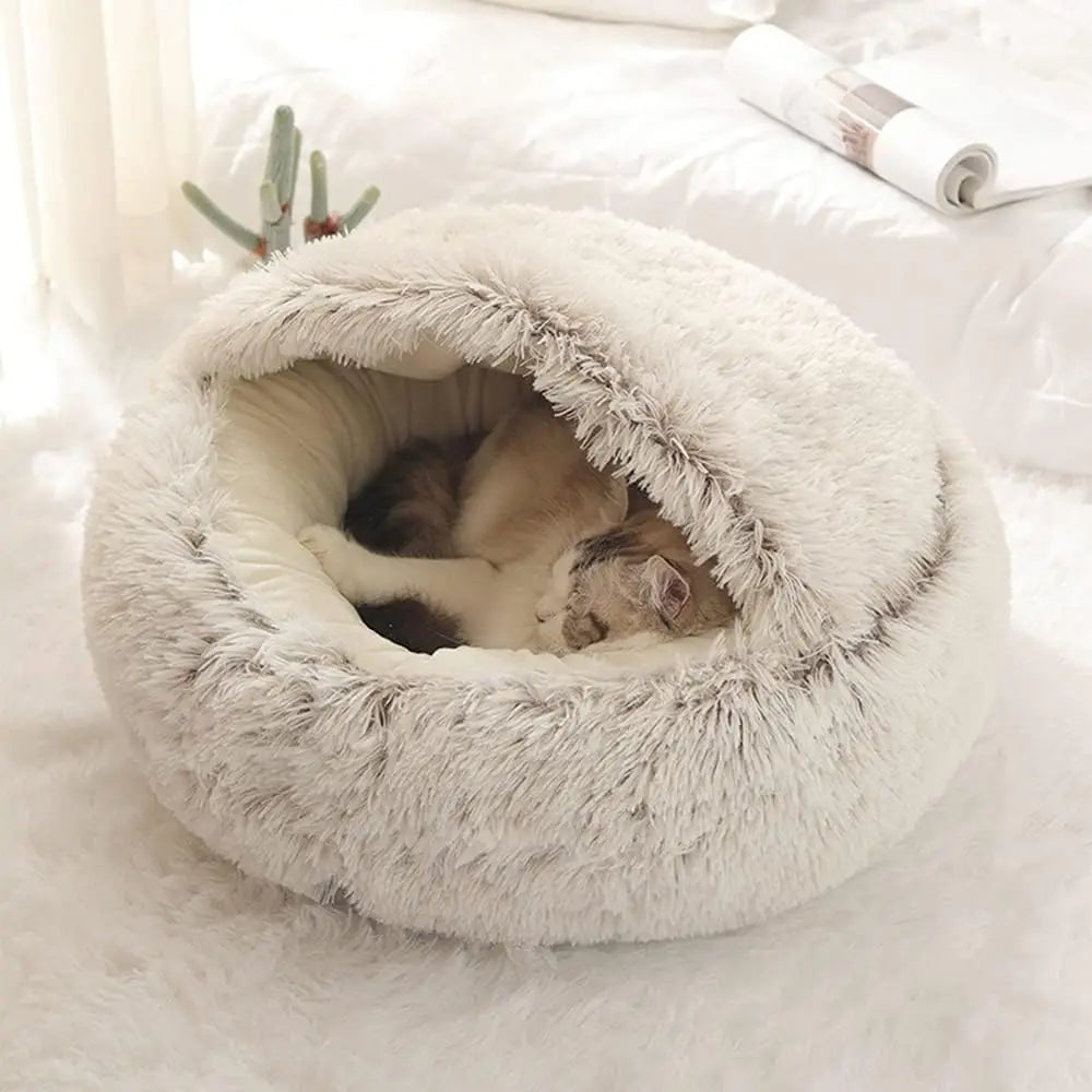 Rundes Katzenbett aus weichem Plüsch