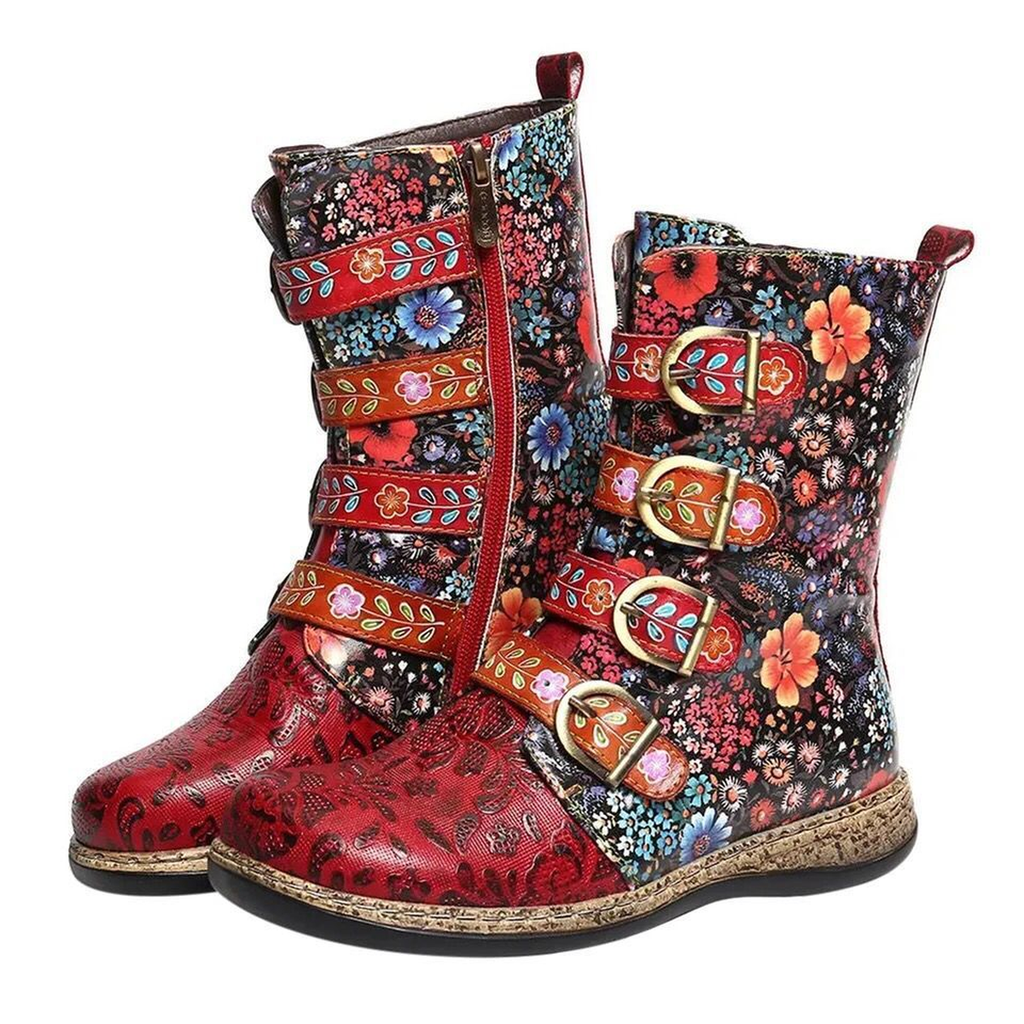 Embroidered Mid-Calf Boots
