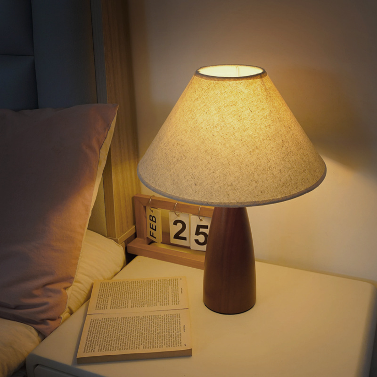 Wood-Base Cone Bedside Lamp