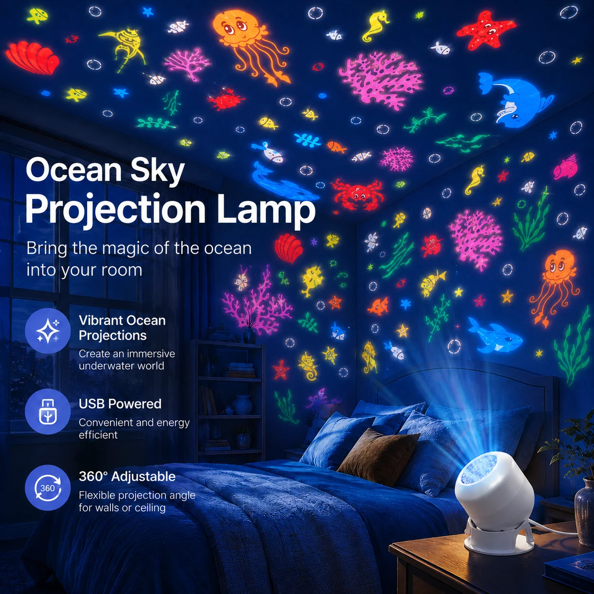 Ocean & Christmas Projection Night Light