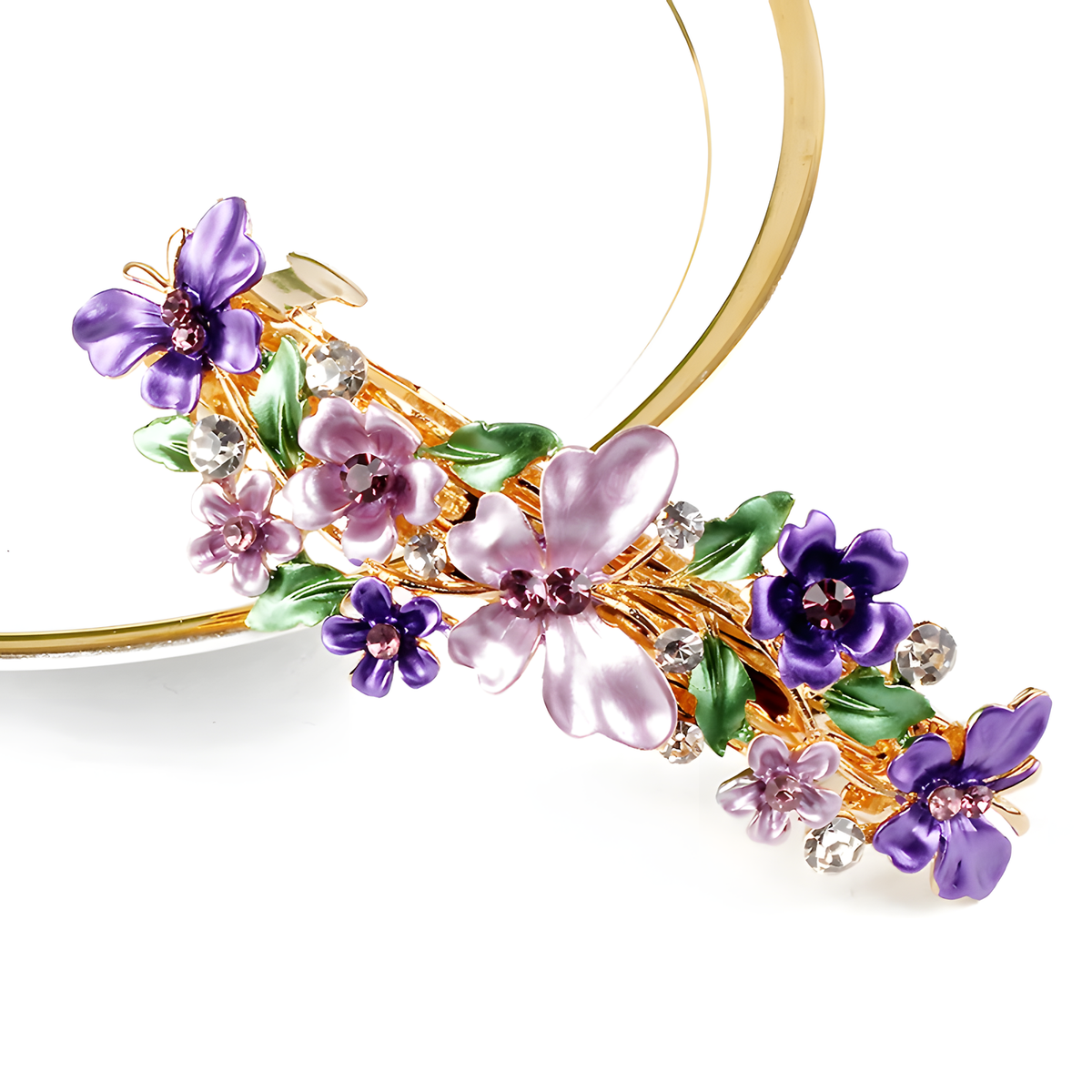 Enamel Flower Rhinestone Barrette
