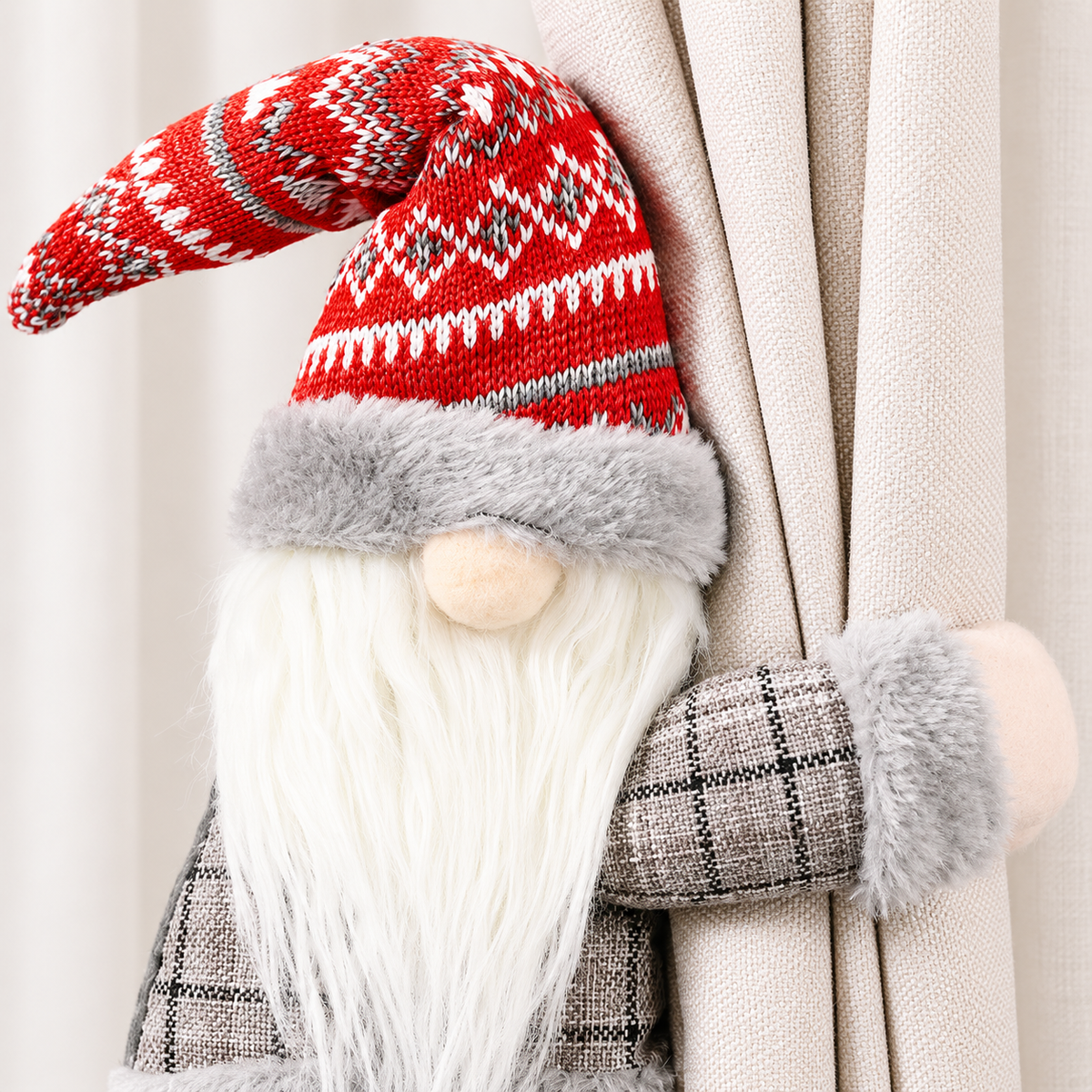 Red-Hat Christmas Gnome Curtain Tieback