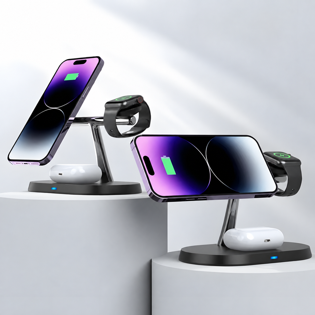 Compact Magnetic Three-Device Charging Stand