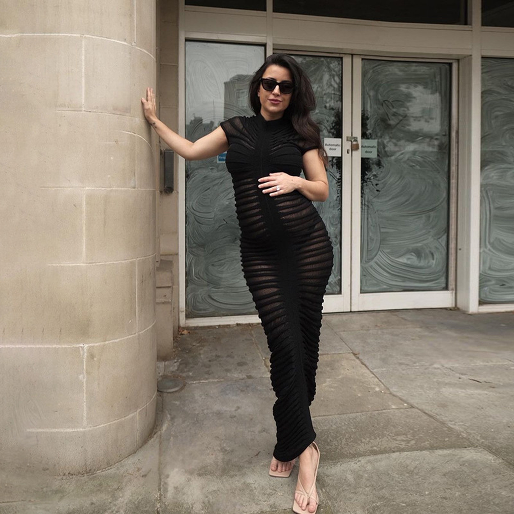 Ruched Short-Sleeve Midi Dress